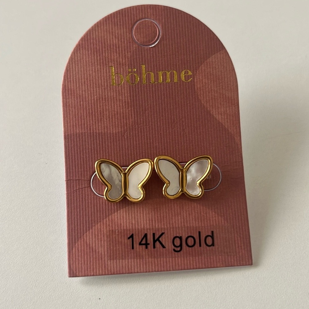 Böhme| Jade Butterfly Earrings 14 k Gold Plated